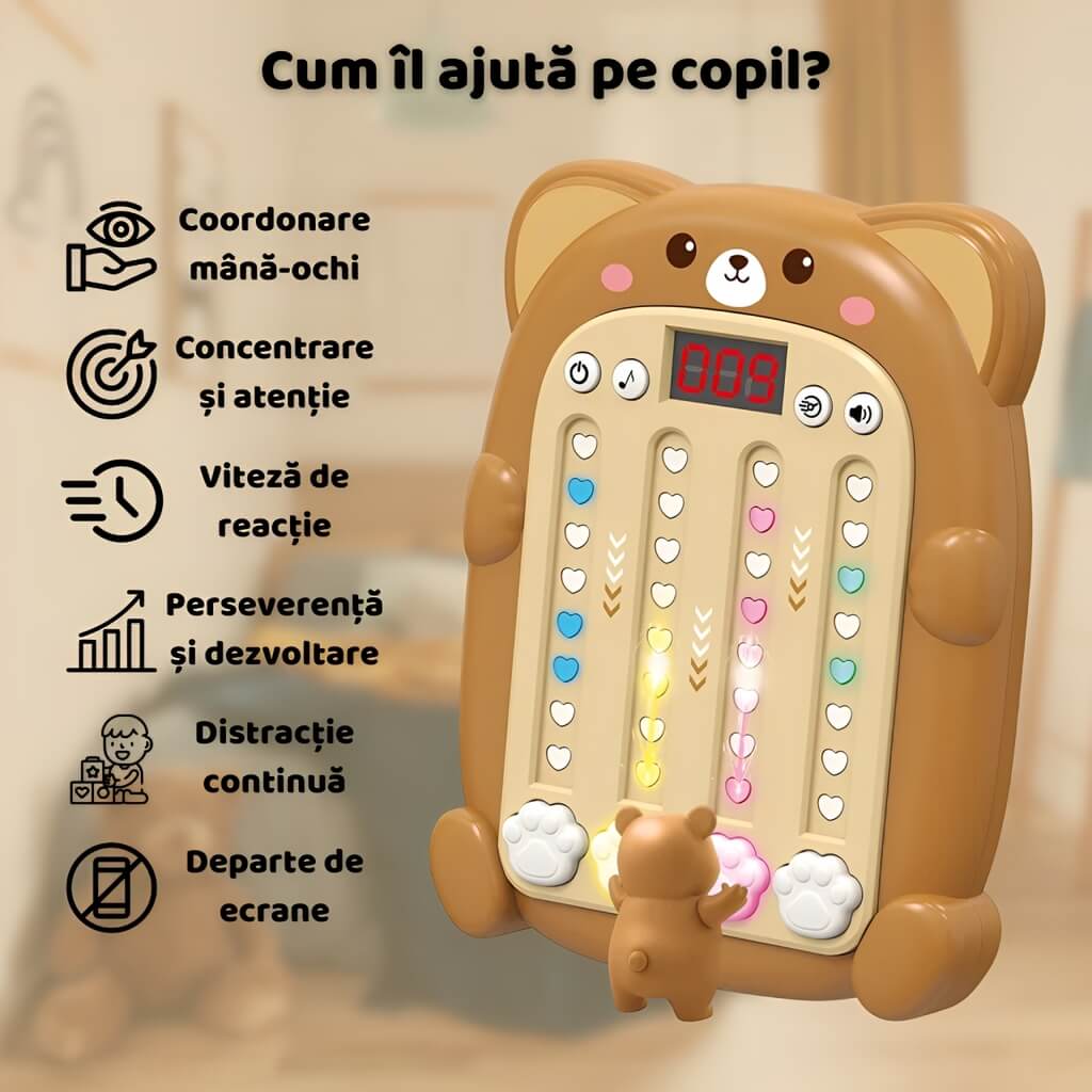 Consola Educativa Muzicala si Portabila Cadou pentru Copil care Dezvolta Concentrarea, Reflexele si Coordonarea prin Ritm si Lumini Colorate