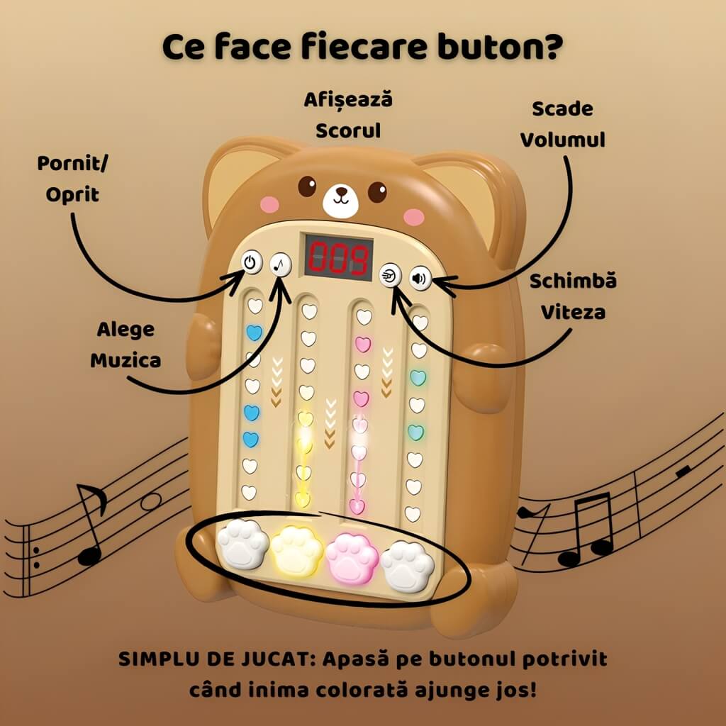 Consola Educativa Muzicala si Portabila Cadou pentru Copil care Dezvolta Concentrarea, Reflexele si Coordonarea prin Ritm si Lumini Colorate