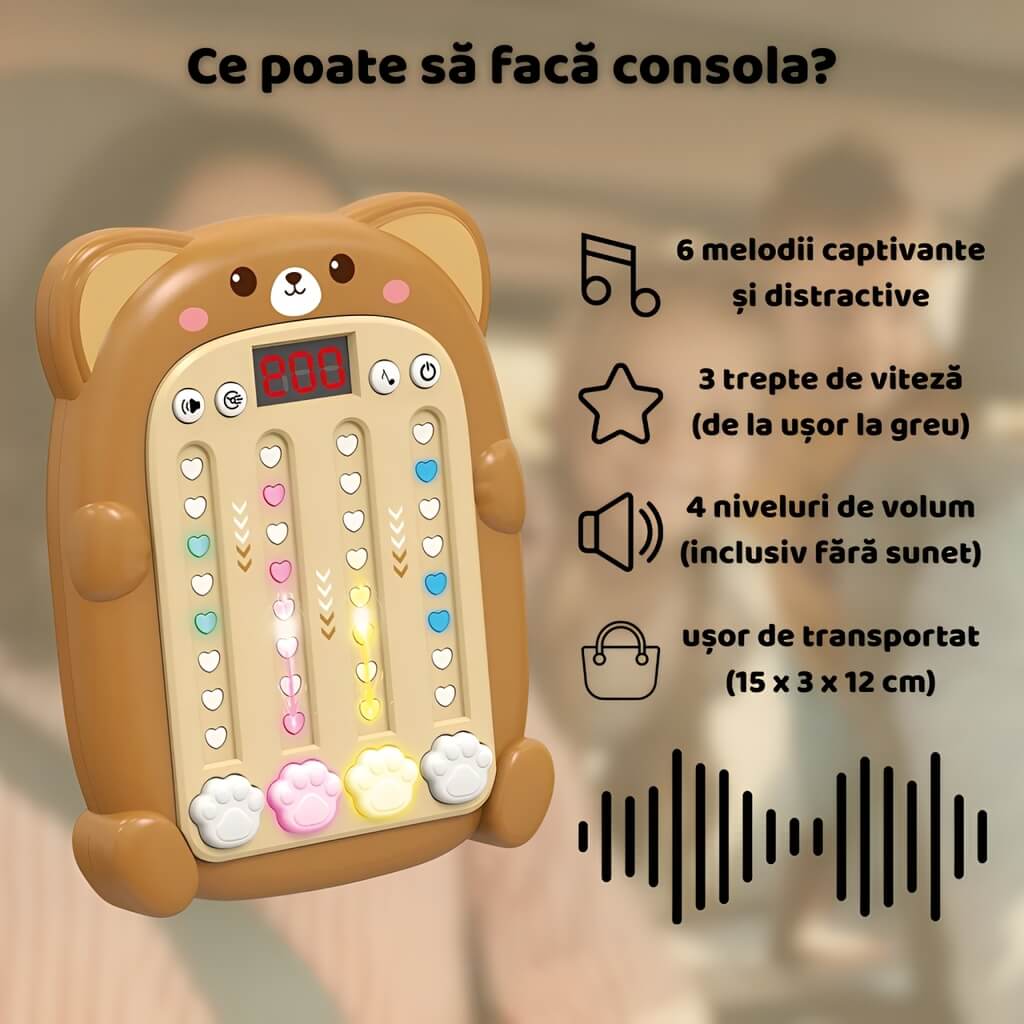 Consola Educativa Muzicala si Portabila Cadou pentru Copil care Dezvolta Concentrarea, Reflexele si Coordonarea prin Ritm si Lumini Colorate