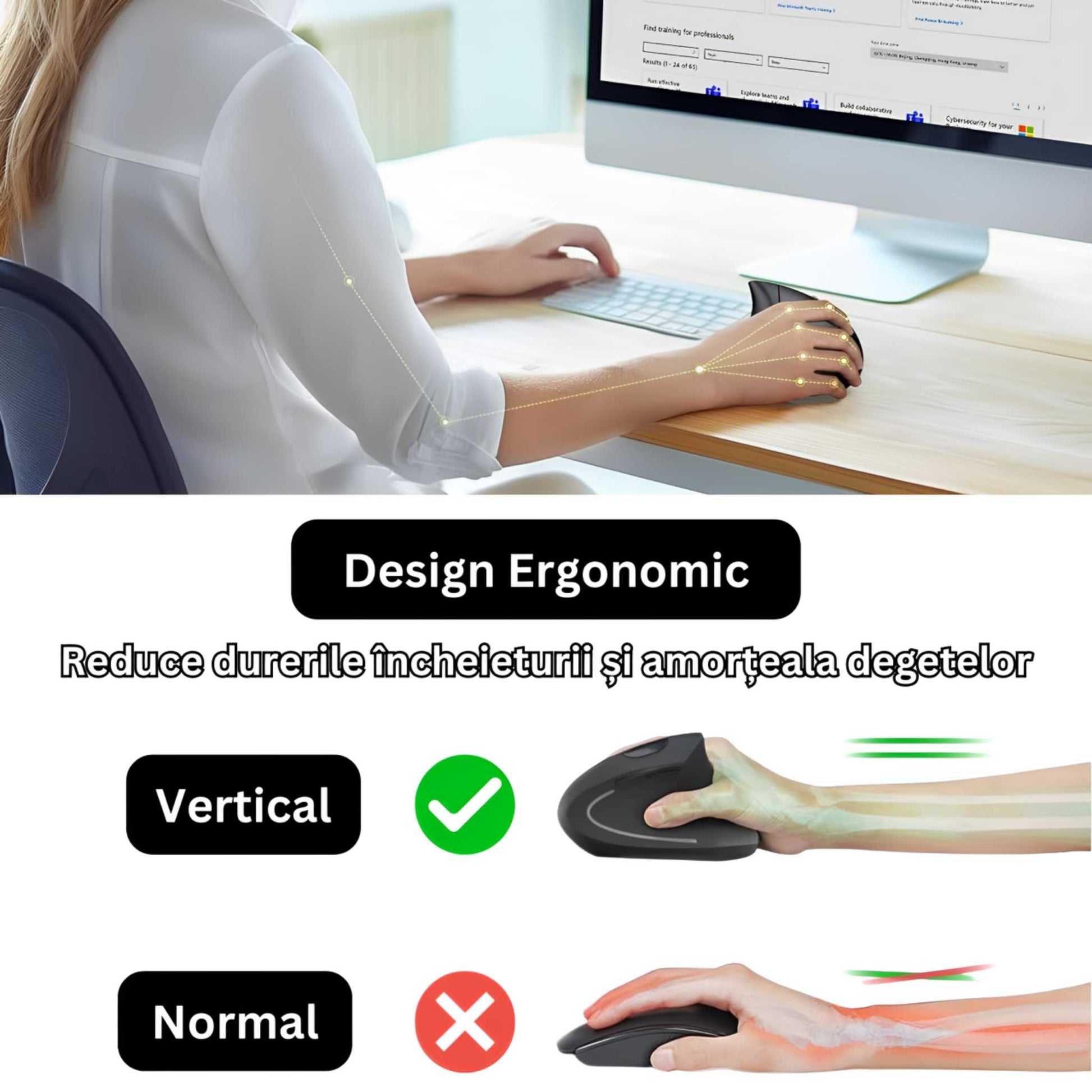 Mouse Vertical Wireless Degete Amortite la Calculator