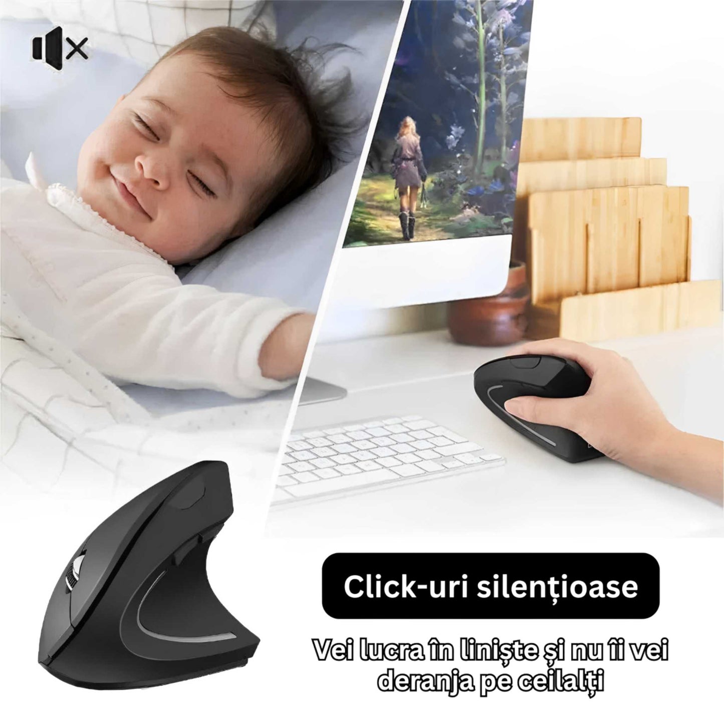 Mouse Vertical Wireless Degete Amortite la Calculator
