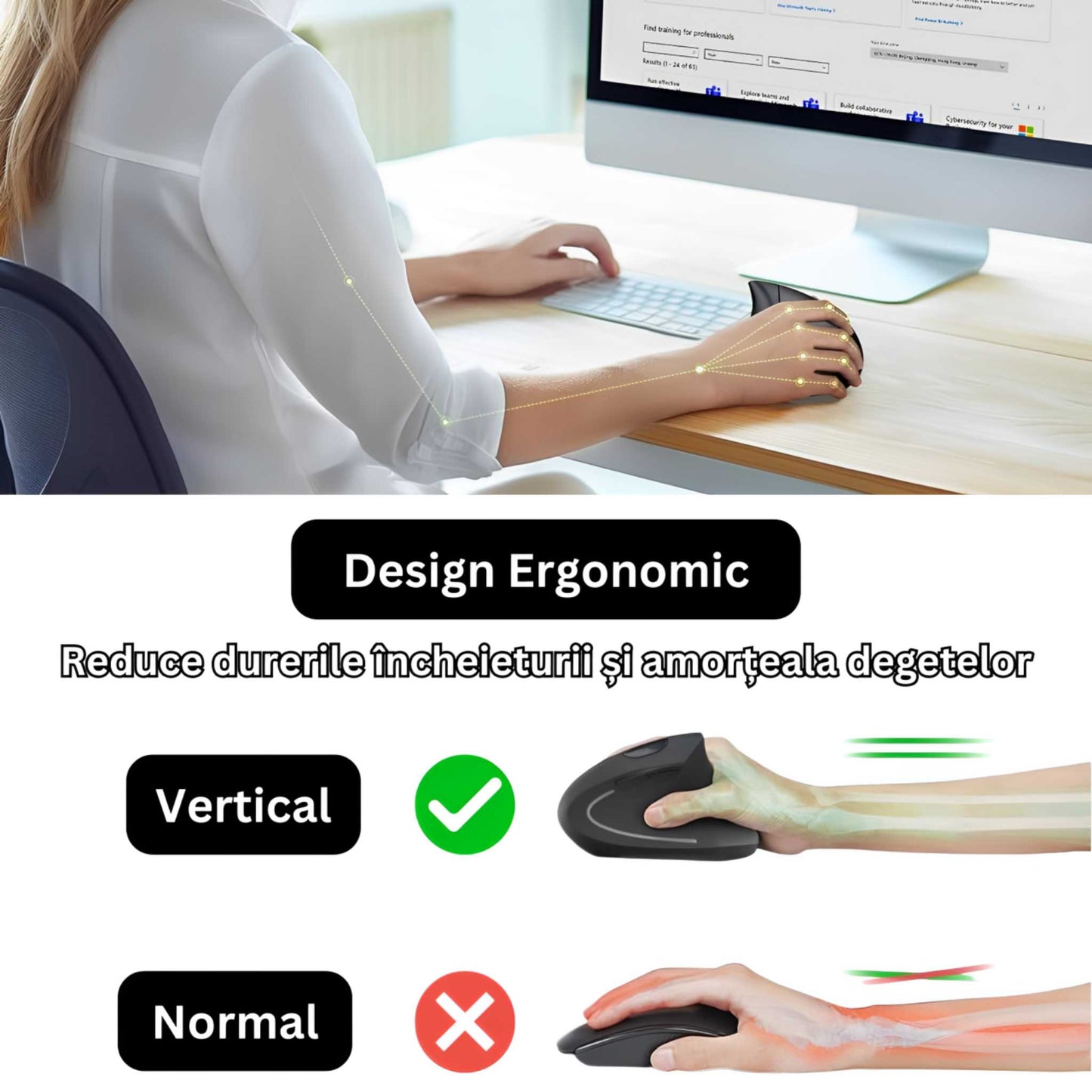 Mouse Vertical Wireless Degete Amortite la Calculator