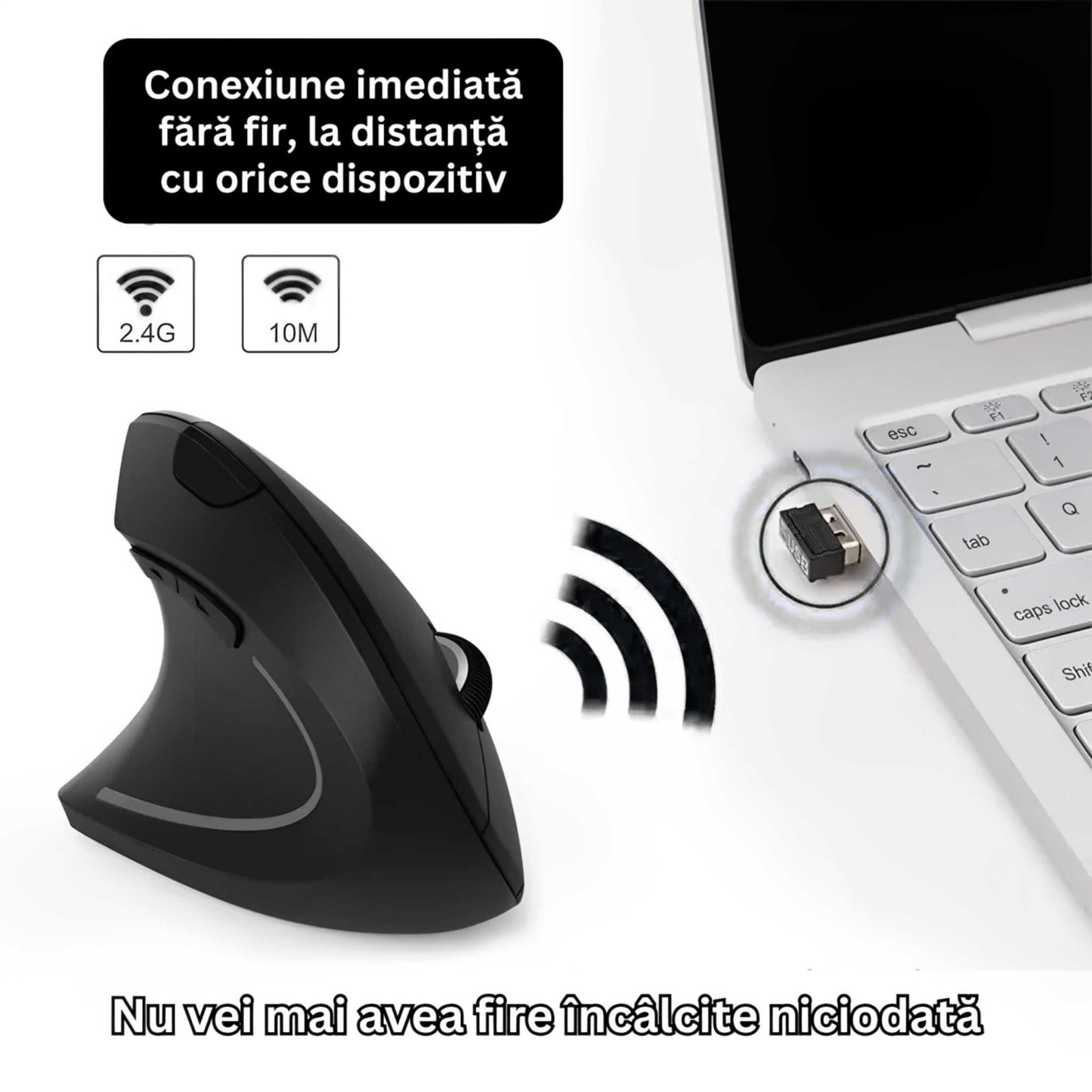 Mouse Vertical Wireless Degete Amortite la Calculator